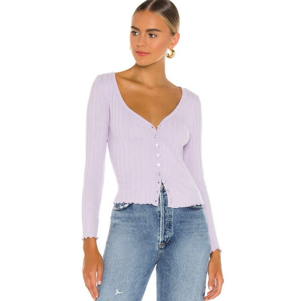 Superdown Ribbed Button Front Top Lavender S Fitted Y2K Baby Tee Cardigan